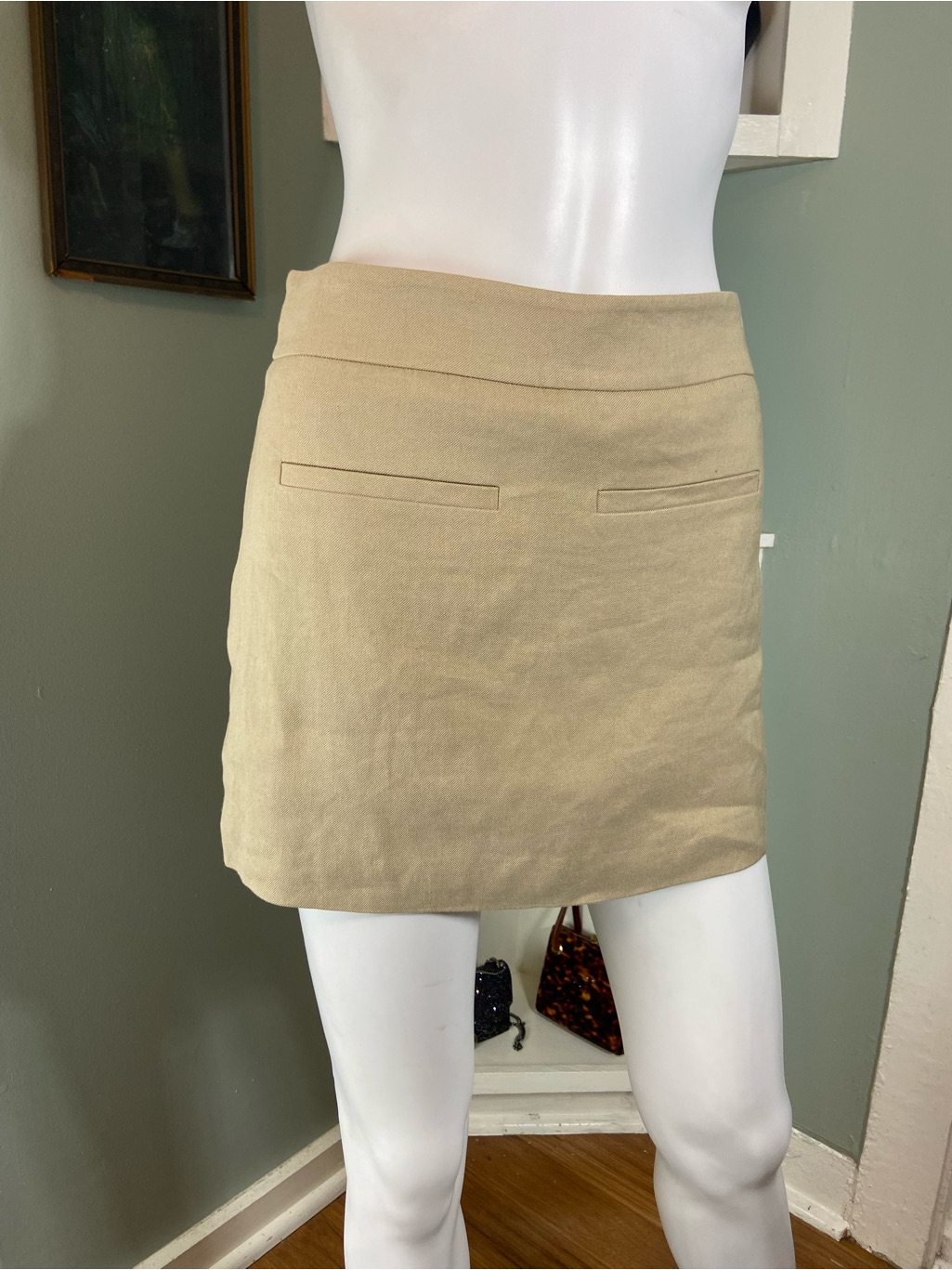 Nwt New Veronica Beard Alvara Stone Khaki Mini Stretch Linen Skort Skirt 0 [Ch]